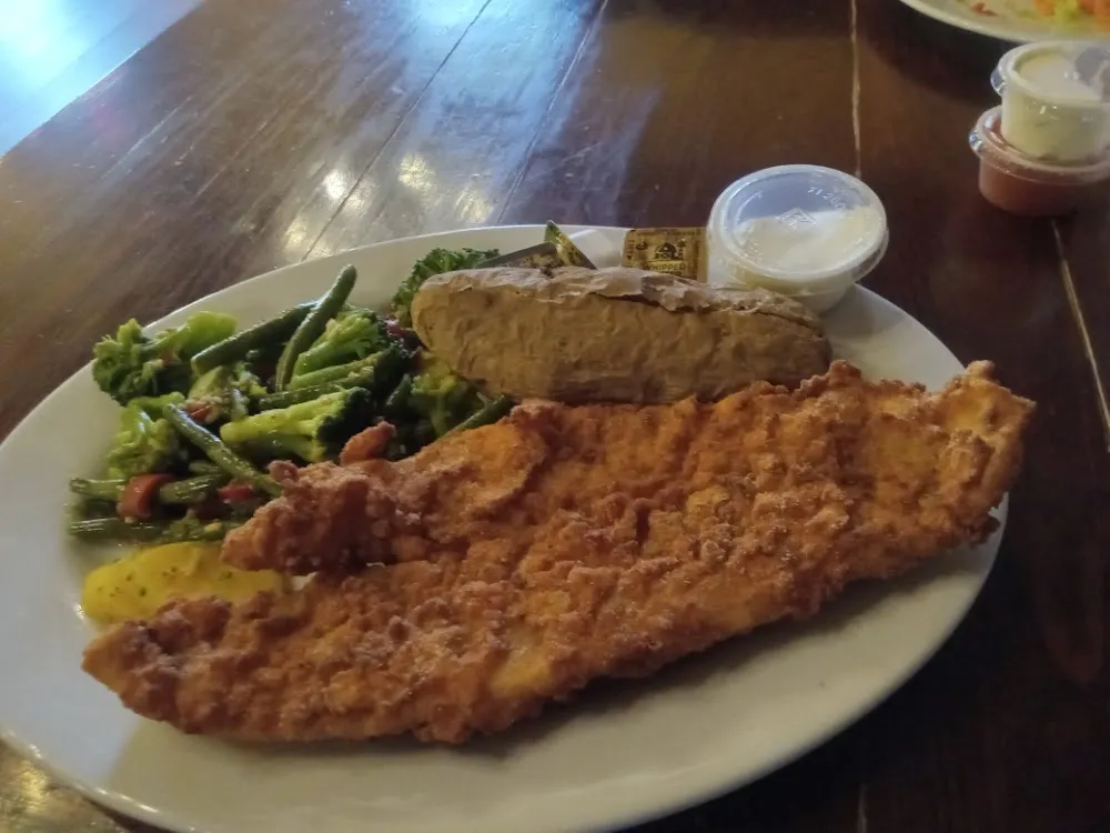 Fried Flounder Baked Potato & Sauteed Vegetables